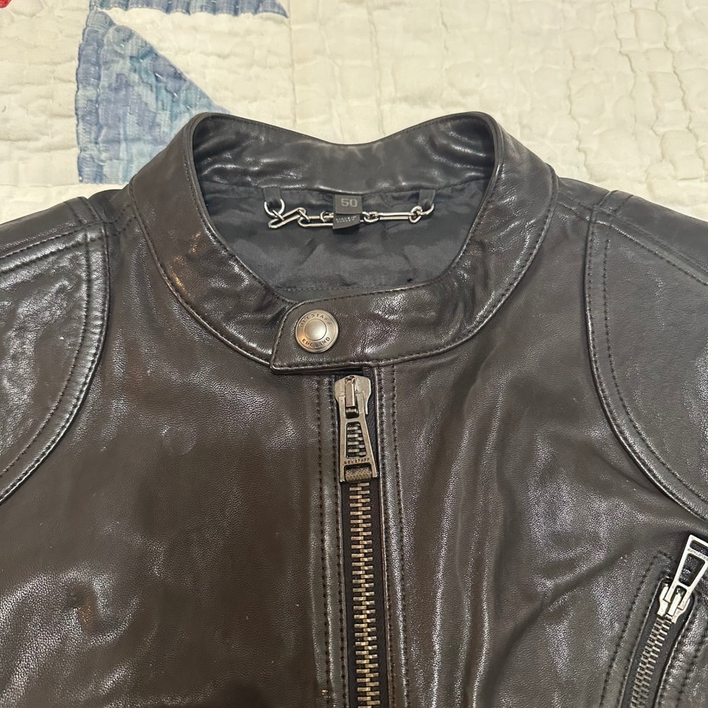 Belstaff Leather Jacket Black Cafe Racer Moto Size 50 - Picture 4 of 8